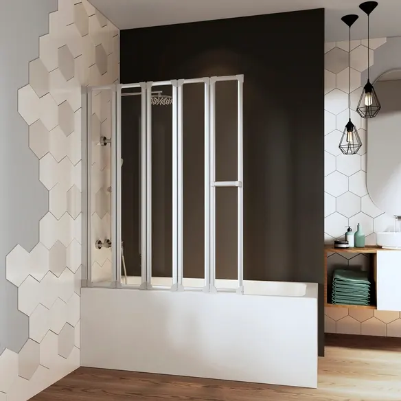 Badewannenfaltwand »Fara«, 5-teilig, BxH: 140 x 120 cm, Kunstglas, weiß
