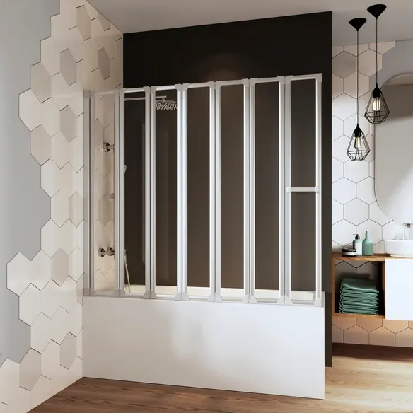 Badewannenfaltwand »Fara«, 7-teilig, BxH: 140 x 120 cm, Kunstglas, Alu silber matt