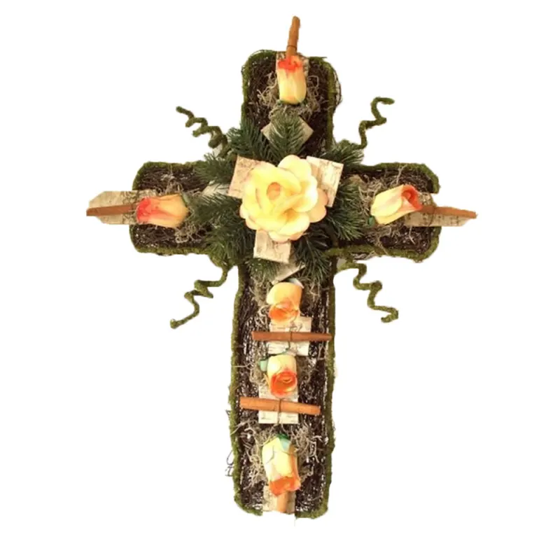 Bastelset Grabschmuck, Grabgestecke  Rebenkreuz mit Holzrosen zum Bemalen