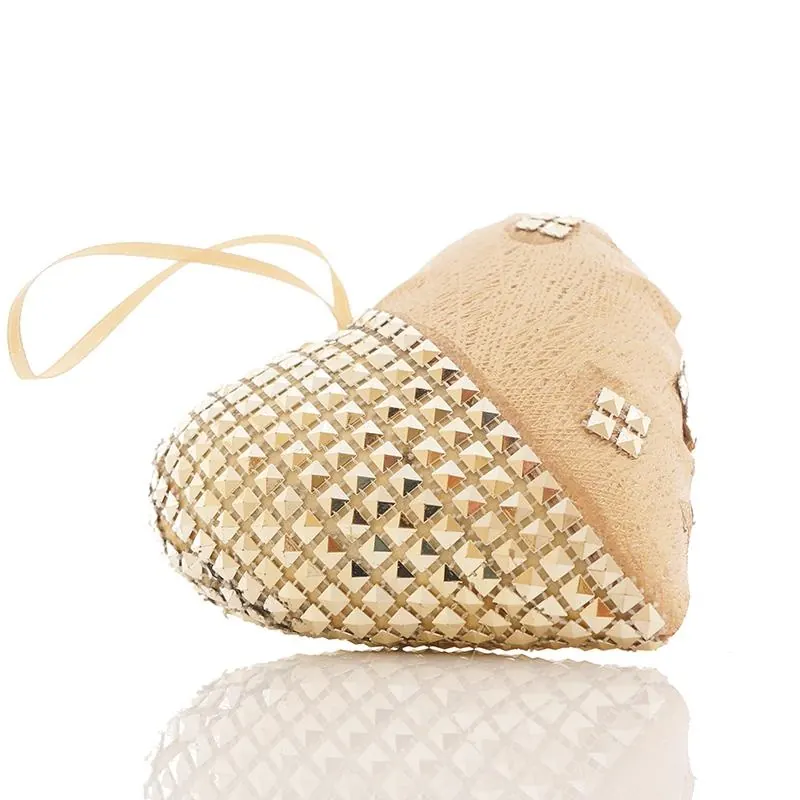 Deko Herz gold Gr 10x11x5cm mit Pailetten und Kunstleder für goldene Hochzeit, Hochzeitsdeko, Geburtstag