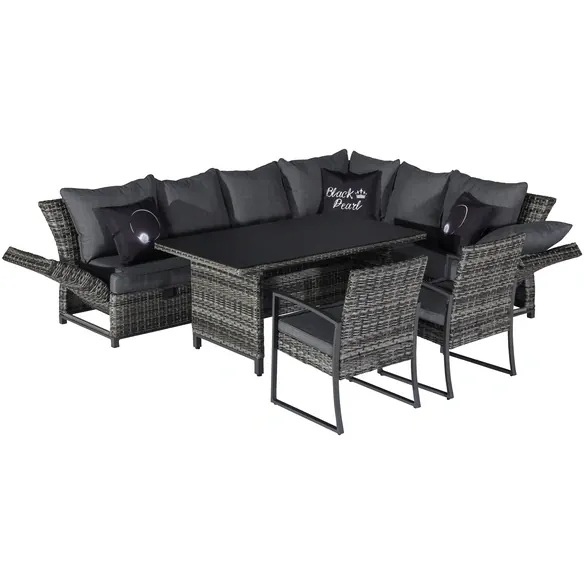 Dining-Lounge »Bolanos«, 8 Sitzplätze, Polyester/Aluminium/Polyrattan/Glas, inkl. Auflagen