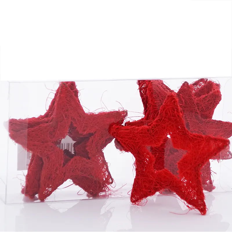 Sisal Sterne klein rot, VE 12 Stück Gr. 10 cm, Sisalsterne, Dekosterne zum Basteln und Dekorieren für Weihnachten