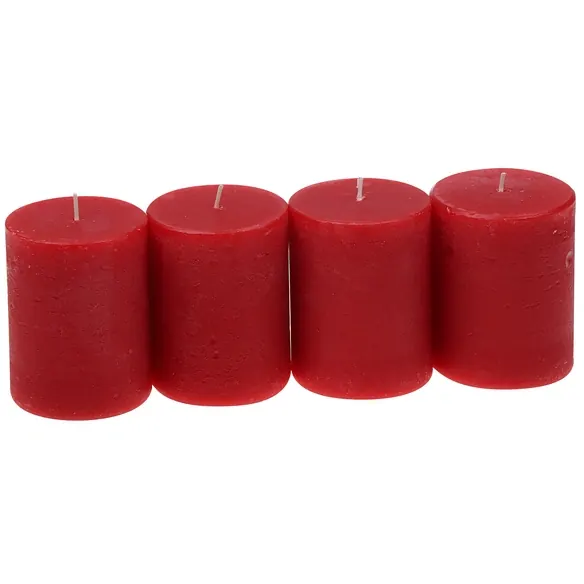 Stumpenkerze, rubinrot, Raureif, 4 Stück