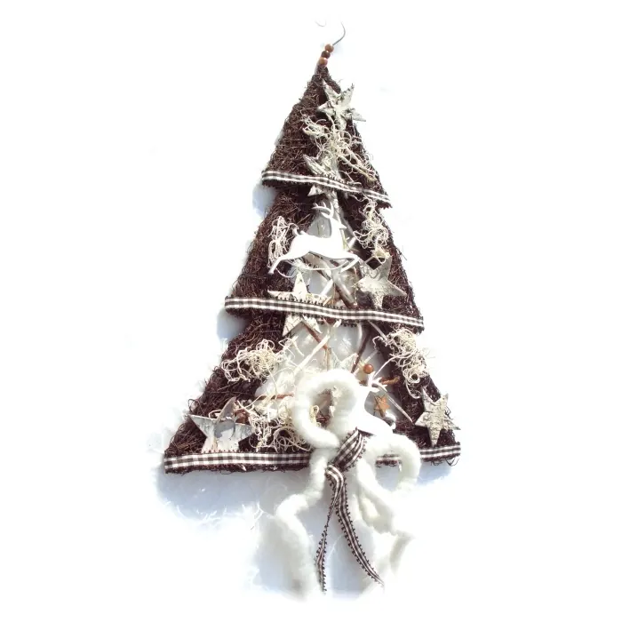 Tannenbaum aus Rebe mit Sterne - Moderner natürlicher Türschmuck für Weihnachten, H 47 cm B 31 cm