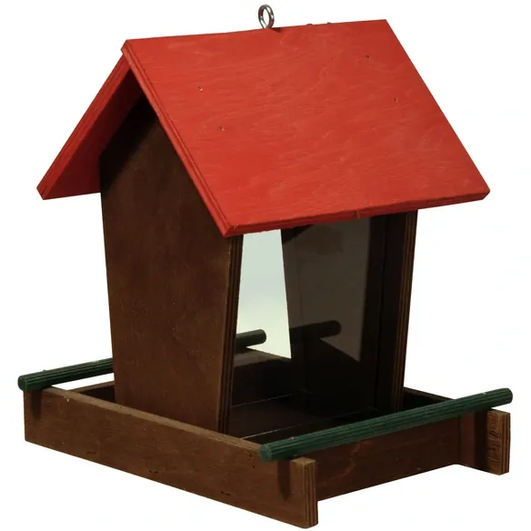 Vogelfutterspender, Holz/Acrylglas, braun/rot/grün